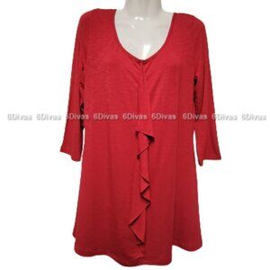 Red Top, Long Sleeved Red Blouse, Red Tunic Top- Size M